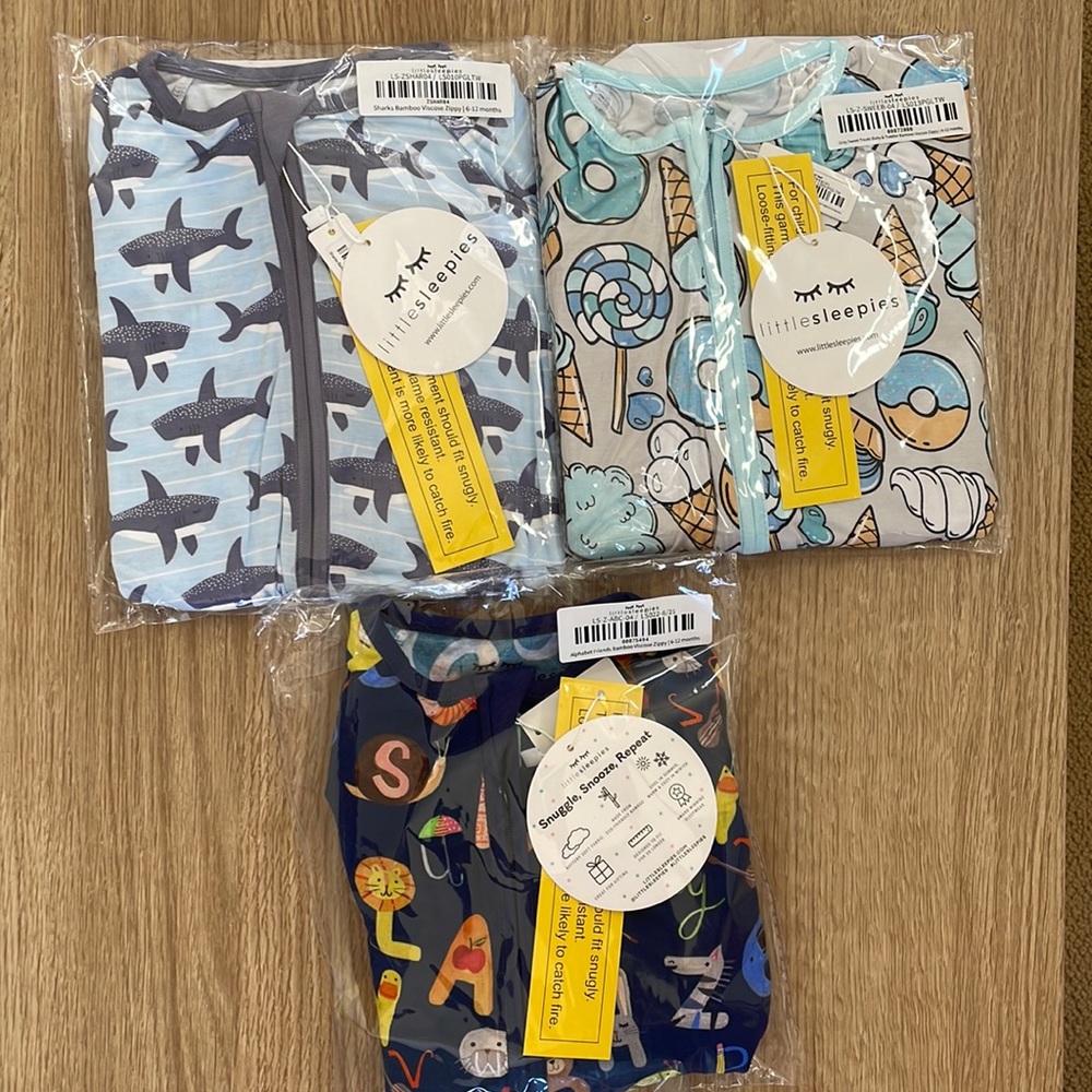 Little Sleepies 6-12m zippies NWT bundle of 3